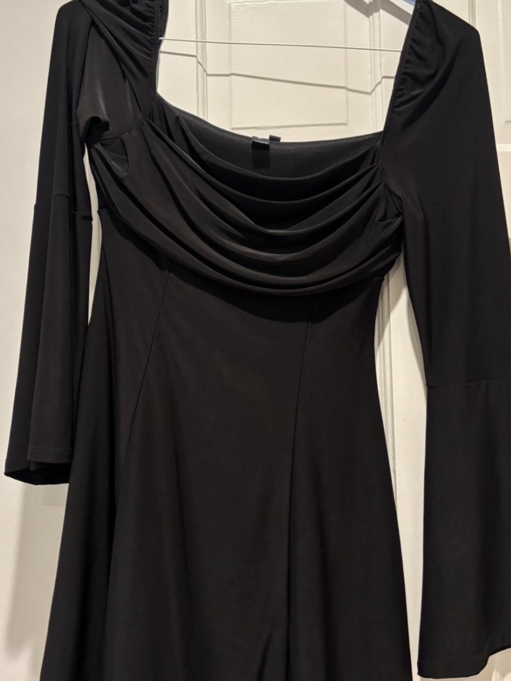 Windsor Black Draped Neck Long Sleeve Women's Dress